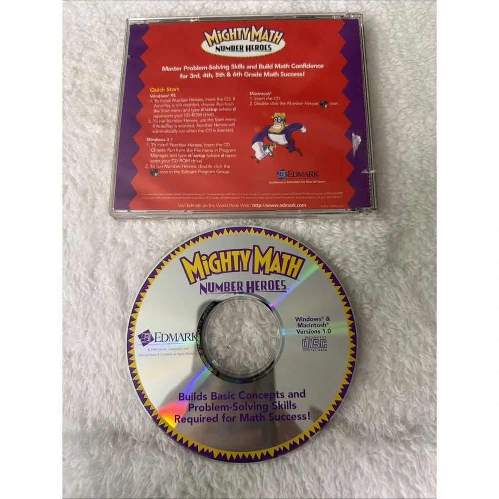 Mighty Math Number Heroes Grades 3-6 PC CD ROM WIN MAC Edmark Education